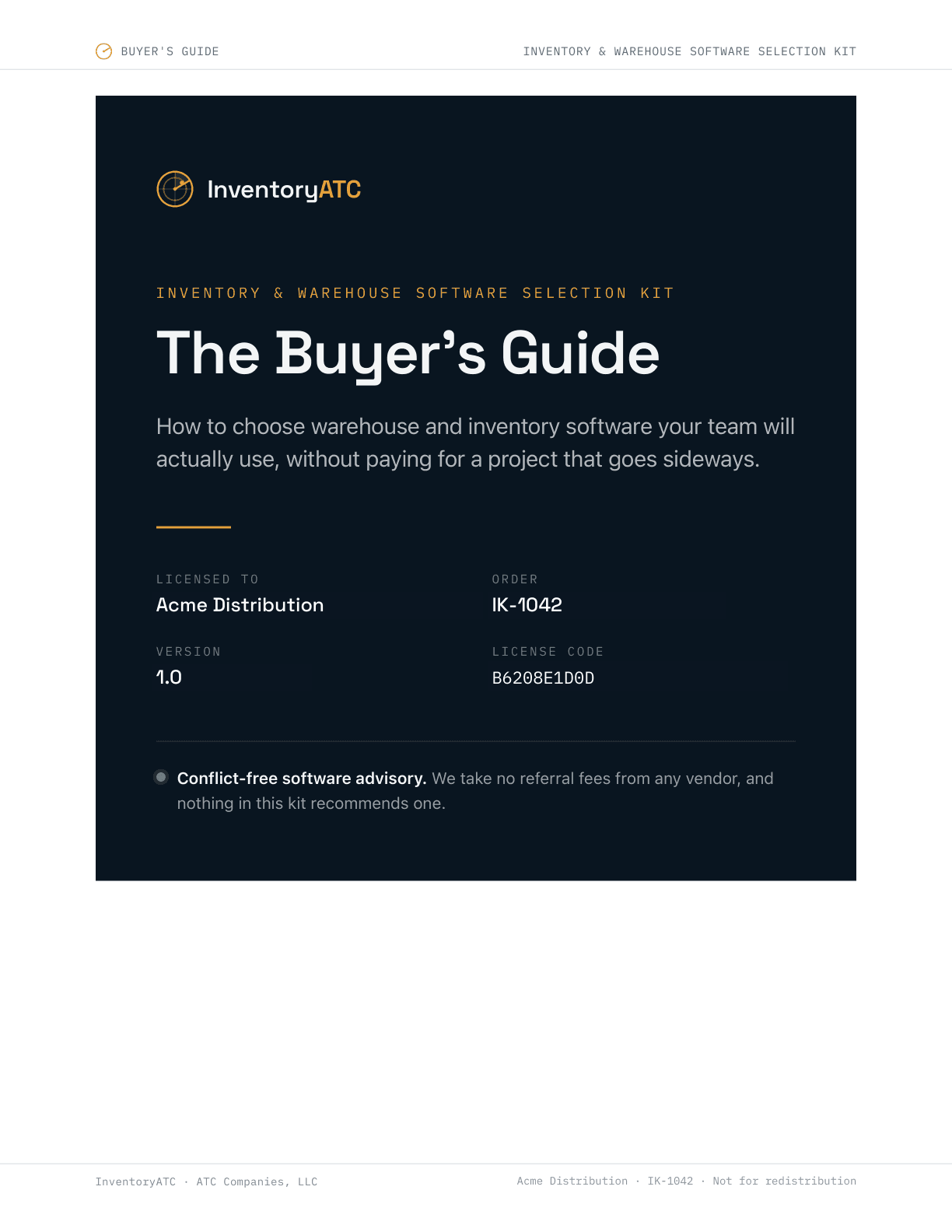 Cover of the Buyer's Guide, showing the license stamp